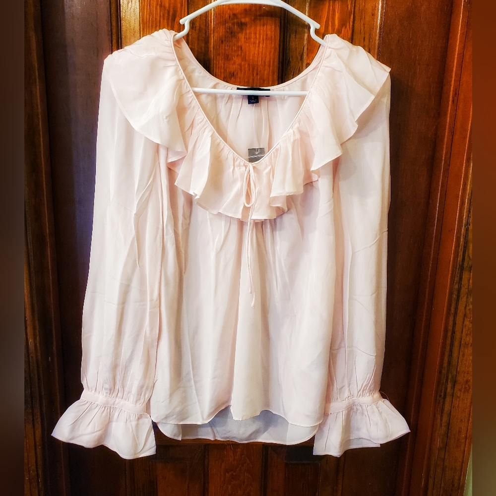 J. Crew Light Pink Ruffle Neckline Top Size Small